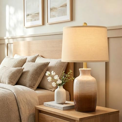 24'' Farmhouse Handcrafted Table Lamp for Living Room (Beige and Brown)