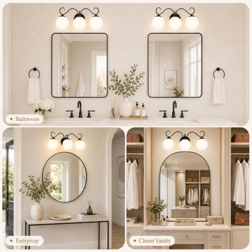 3 Light Bathroom Vanity Light with Milky Globe Glass