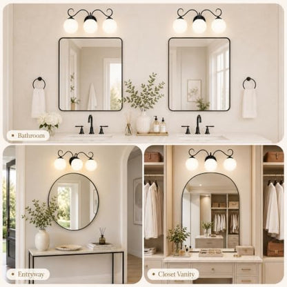 3 Light Bathroom Vanity Light with Milky Globe Glass