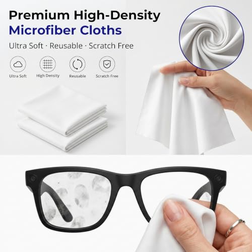 HiBloks Thick Lens Wipes and 2 Cleaning Cloths for Meta Glasses 50