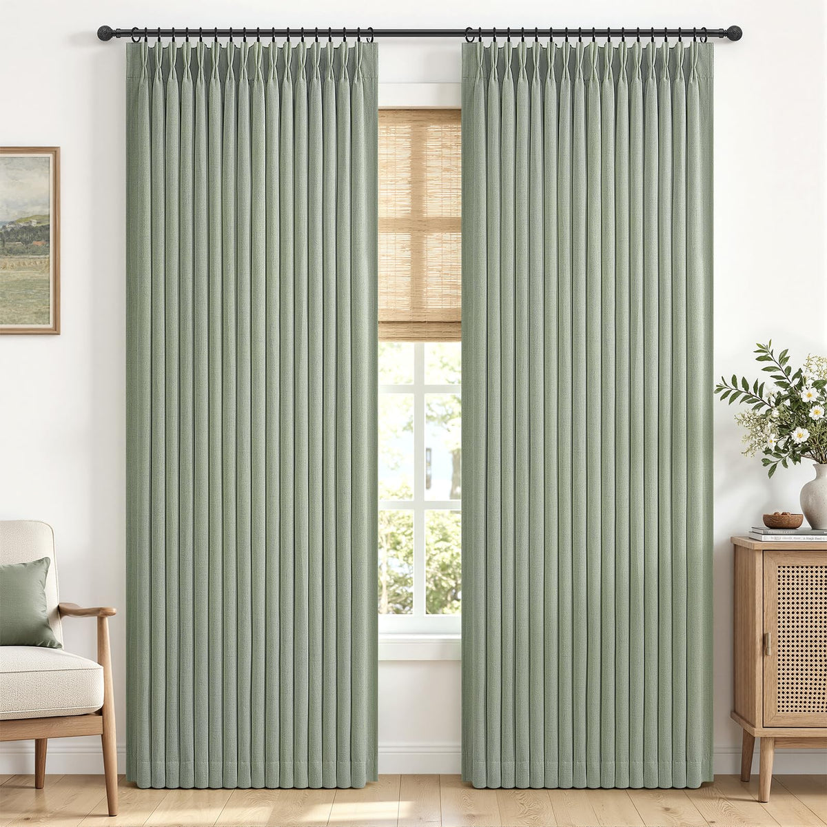 Extra Long 108 Inch Pinch Pleated Blackout Curtains 2 Panels (Sagegreen / 50"W x 108"L (Pack of 2))