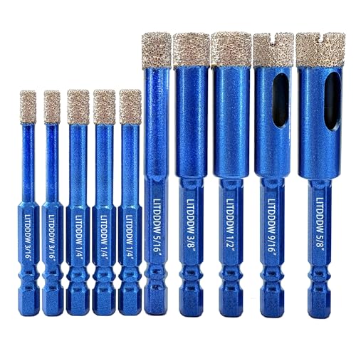 10 Pack Hex Shank Dry Diamond Drill Bits (10 Pcs 3/16"-5/8")