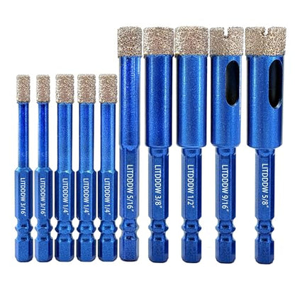 10 Pack Hex Shank Dry Diamond Drill Bits (10 Pcs 3/16"-5/8")