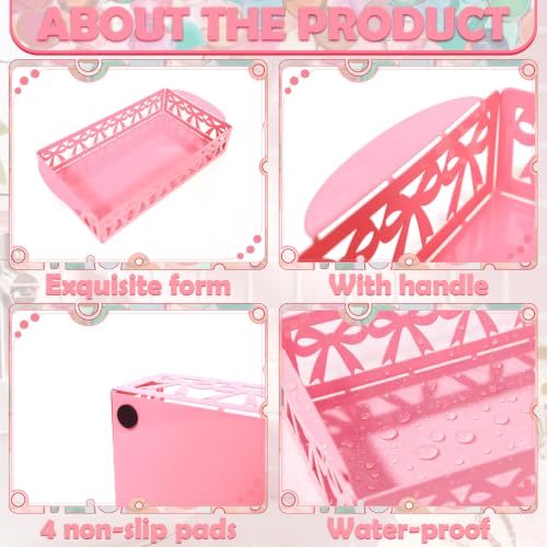 Pink Bow Bathroom Decor Toilet Paper Holder Cute Metal Toilet Tank Top Paper Basket with Handle