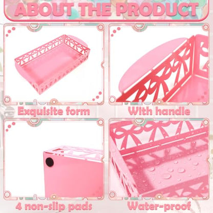 Pink Bow Bathroom Decor Toilet Paper Holder Cute Metal Toilet Tank Top Paper Basket with Handle