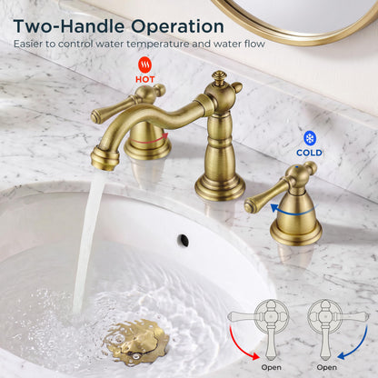 Bathroom Sink Faucet 3 Hole Vintage 8 inch Widespread Antique Brass (Antique Brass)