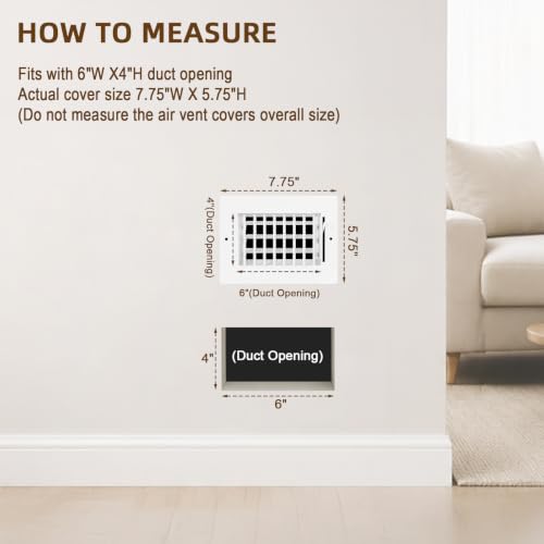 6x4 Adjustable Vent Cover Ceiling Register Vent Cover for Wall 6x4 Duct (6"Wx4"H)