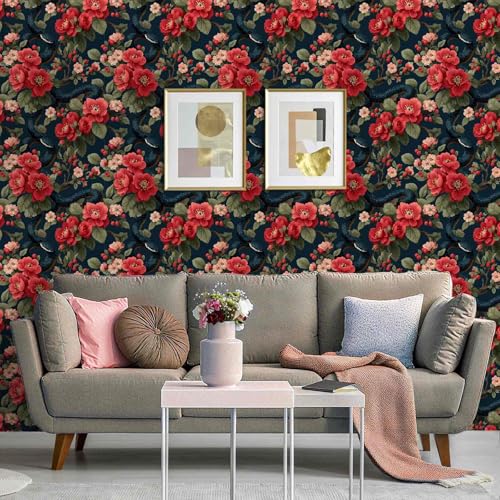 Dark Snake Floral Wallpaper