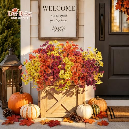 24 PCS Fake Fall Flowers for Outdoors Mums Porch Planter Decor