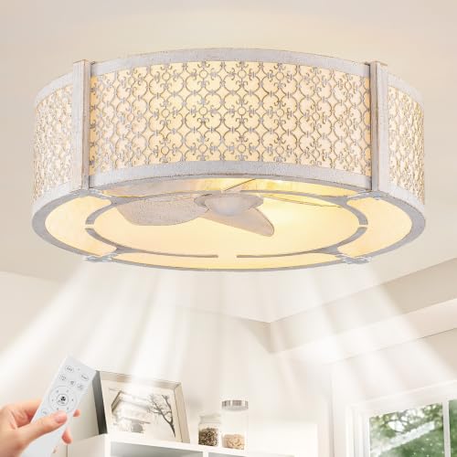 Boho Low Profile Flush Mount Fandelier Ceiling Fan with Light and Remote