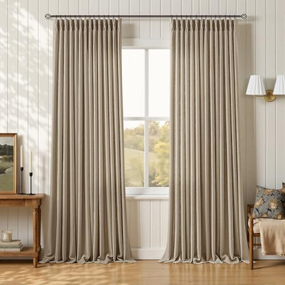 100 Inch Pleat Thick Linen Semi Sheer Dark Flax Memory Shaped Curtains (Dark Flax / 40"W x 100"L (Pack of 2))