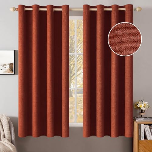 100% Blackout Linen Curtains for Bedroom 52x45 Inches Burnt Orange (Burnt Orange / 52"W x 45"L (Pack of 2))