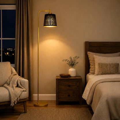 Farmhouse Floor Lamp with Black & Gold Metal Shade