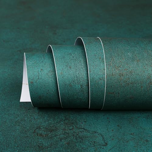 Dark Green Limewash Wallpaper Peel and Stick Teal Concrete Wallpaper Green Cement Textured Basement Concrete Contact Paper Waterproof