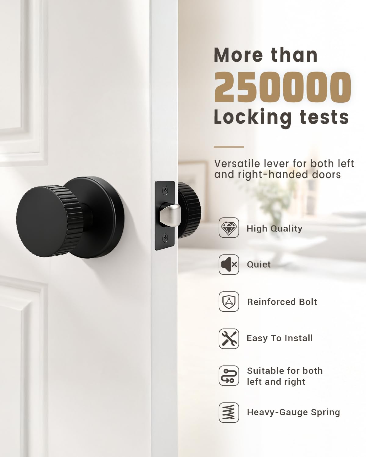 1 Pack Black Door Knobs Interior (Black)