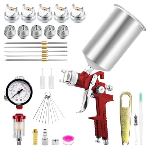 HVLP Spray Gun for Automotive Gravity Feed Paint Gun Kit with 5 Nozzles 1.4