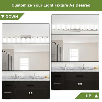Brushed Nickel Bathroom Light Fixtures (Nickel-White Shade / 10-Light)