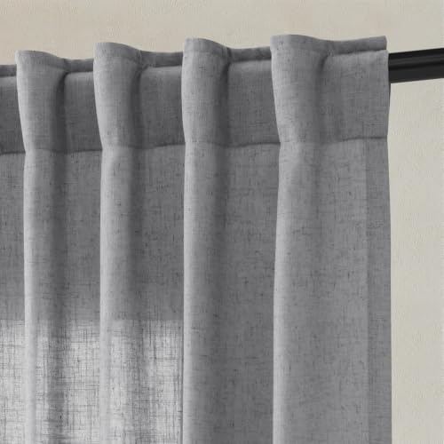Grey Linen Curtains 84 Inches Long Drape for Living Room 2 Panels (Grey / 52"W x 84"L (Pack of 2))