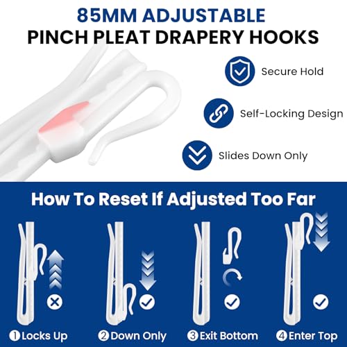 120 Pcs 85mm Adjustable Plastic Curtain Hooks