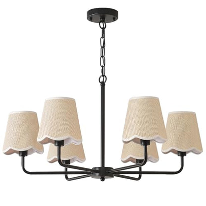 6 Light Gold Chandelier with Fabric Shades