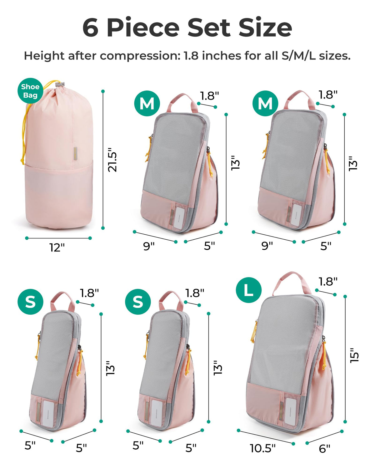 6 Set Compression Packing Cubes for Travel (Mist Purple / Set of 6)