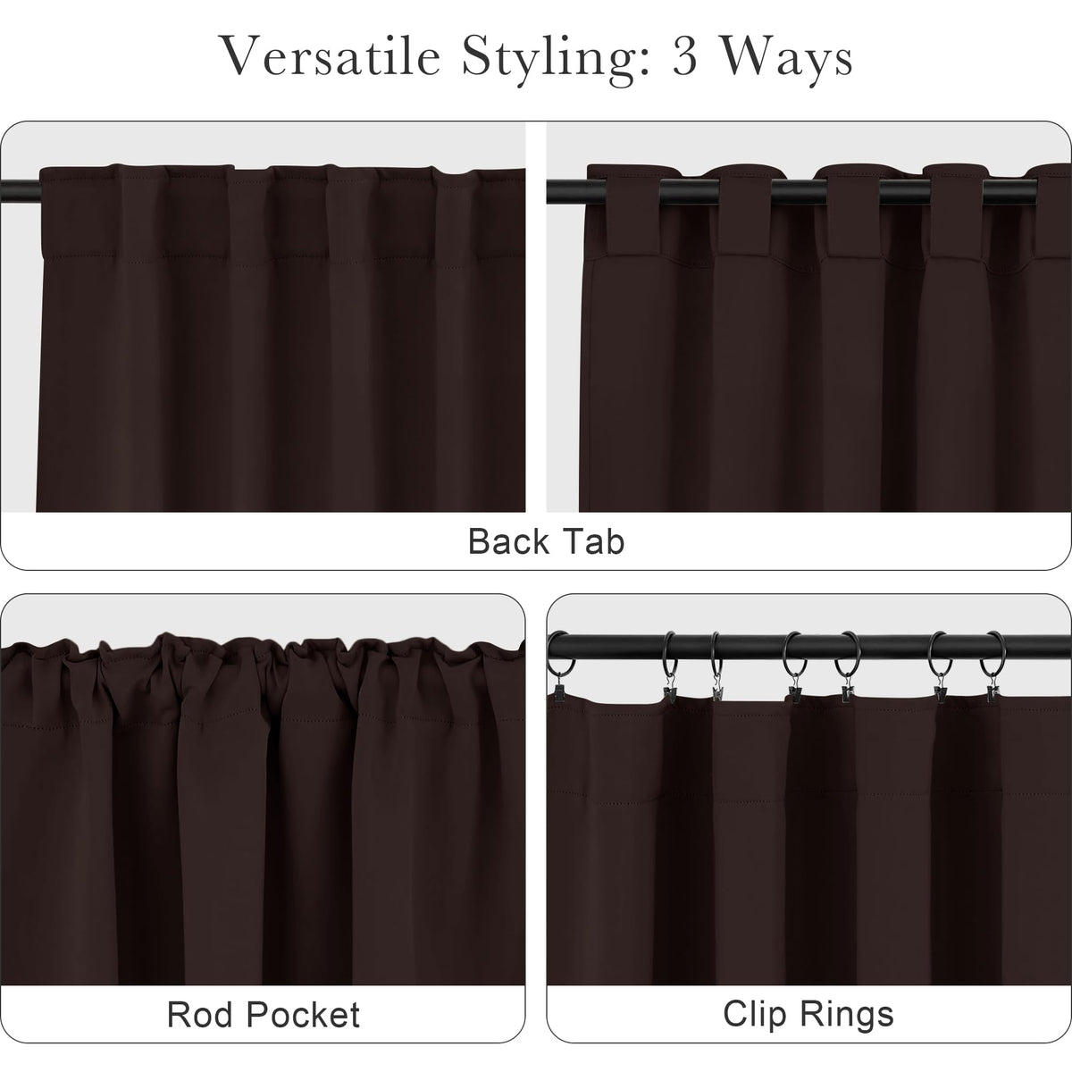 Blackout Curtains Thermal Insulated Window Treatment Panels Room Darkening Shade Drapes for Living Room Back Tab (Brown / 34"W x 63"L (Pack of 2))