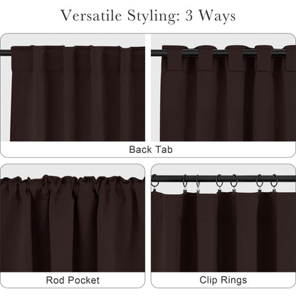 Blackout Curtains Thermal Insulated Window Treatment Panels Room Darkening Shade Drapes for Living Room Back Tab (Brown / 34"W x 63"L (Pack of 2))