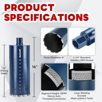 6" Core Drill Bit with Etched Depth Scale (6 Inch)