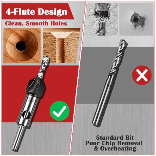 Countersink Drill Bit Set with Adjustable Depth