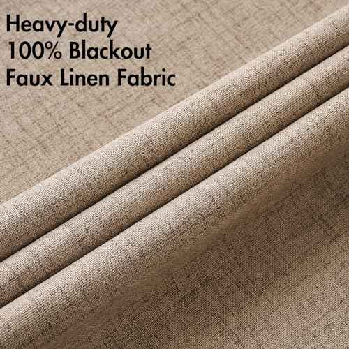 100% Blackout Linen Curtains for Bedroom 52x90 Inches Copper Brown (Copper Brown / 52"W x 90"L (Pack of 2))