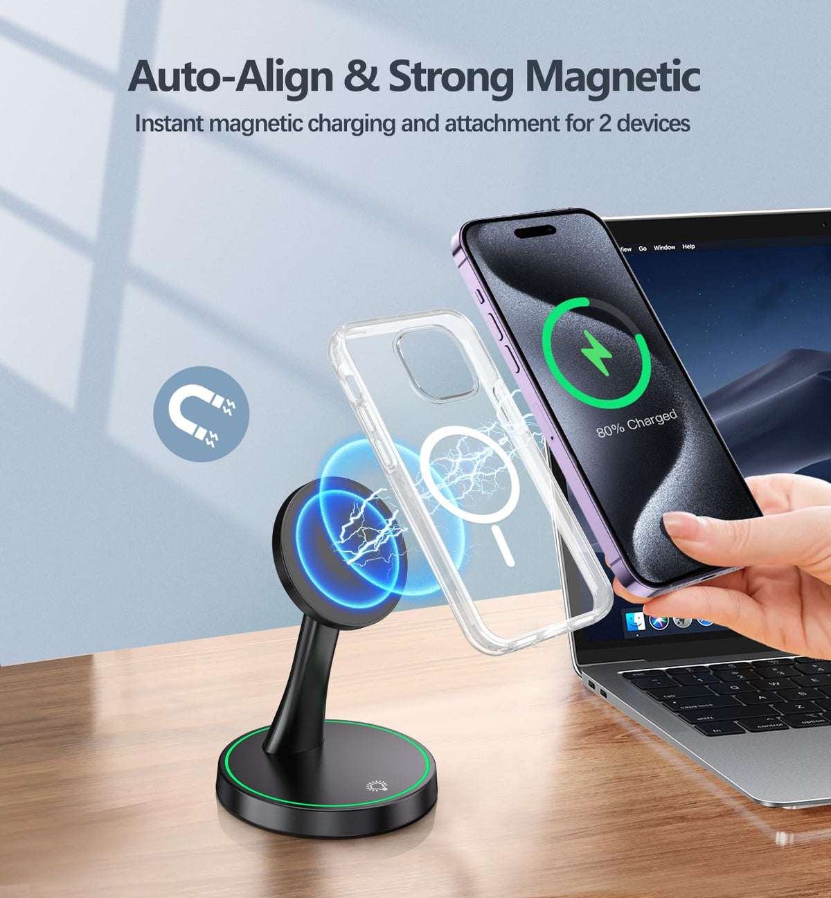 Magnetic Wireless Charger Stand 15W Fast Mag (Magnetic Single Pack Black)