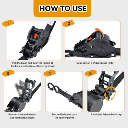 1800LB Retractable Ratchet Straps with Soft Loops