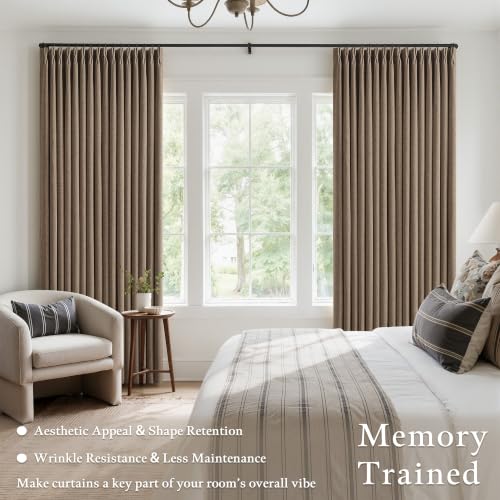 Dark Flax Pinch Pleated 100% Blackout Linen Bedroom Curtains 84 Inch Length (Dark Flax / 50"W x 84"L (Pack of 2))