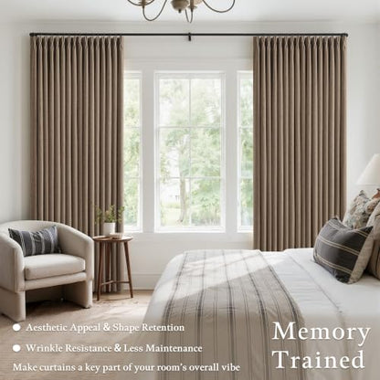 Dark Flax Pinch Pleated 100% Blackout Linen Bedroom Curtains 84 Inch Length (Dark Flax / 50"W x 84"L (Pack of 2))