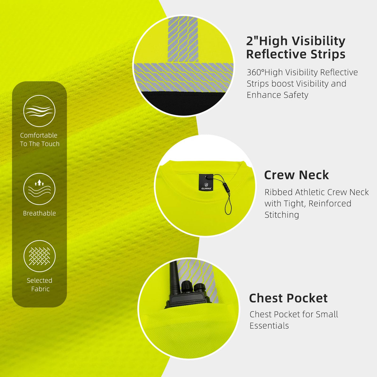 High Visibility Safety Reflective T Shirts for Men (XX-Large / Yellow+black)