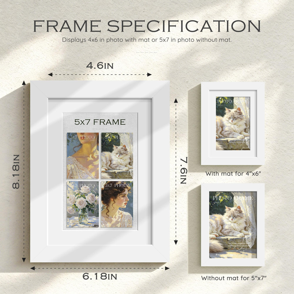 5x7 White Wooden Picture Frame (White Frame White Mat / 5x7)