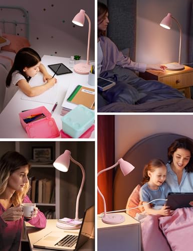 Cute Desk Lamp for Home Office with USB C+A Charging Port Timer Pink (Pink / Standard)