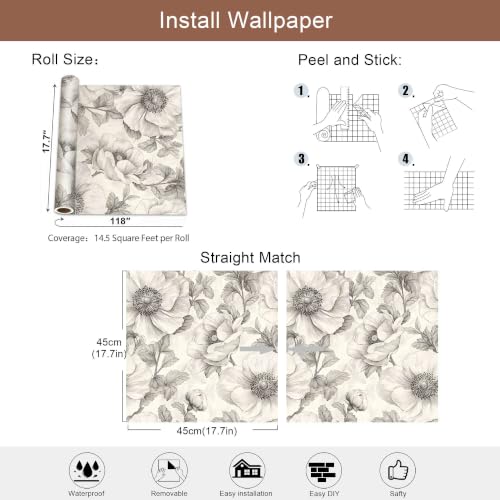 Gray Floral Peel and Stick Wallpaper