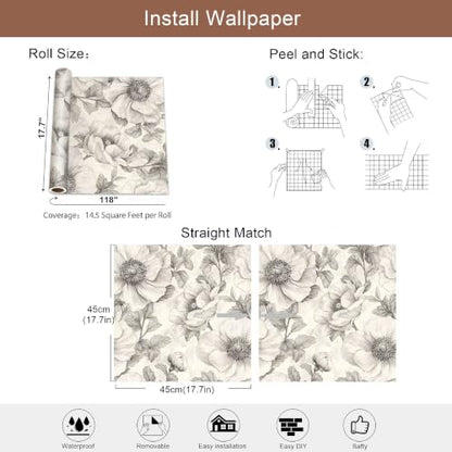 Gray Floral Peel and Stick Wallpaper