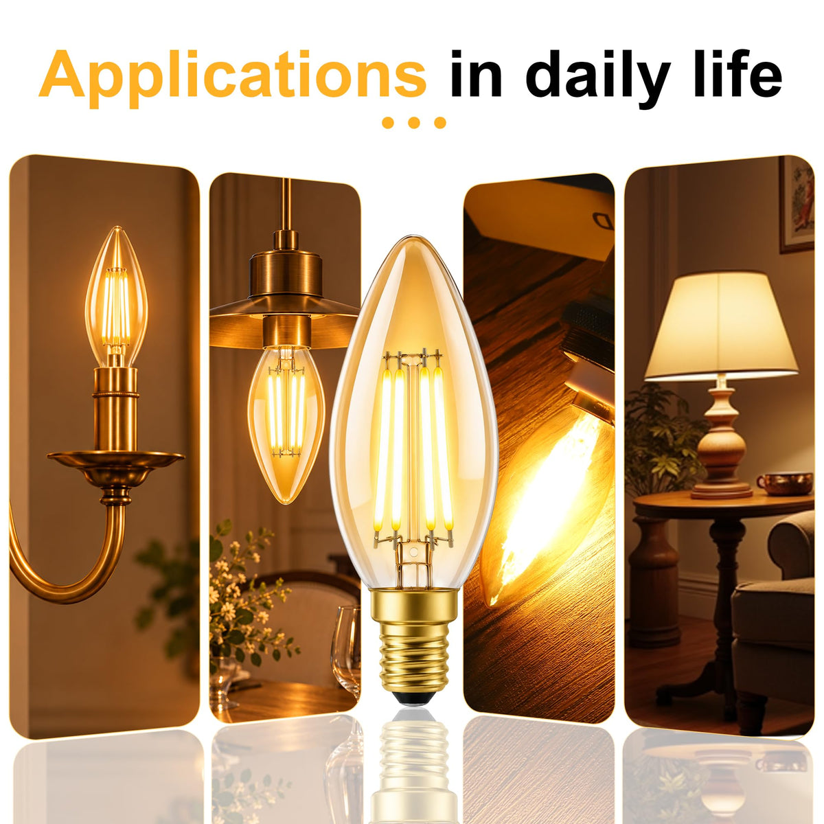 Dimmable E12 Candelabra LED Bulb 4W 40W Equivalent for Chandelier (2200k Warm White)