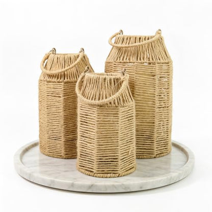 3 Pcs Natural Jute Boho Lanterns