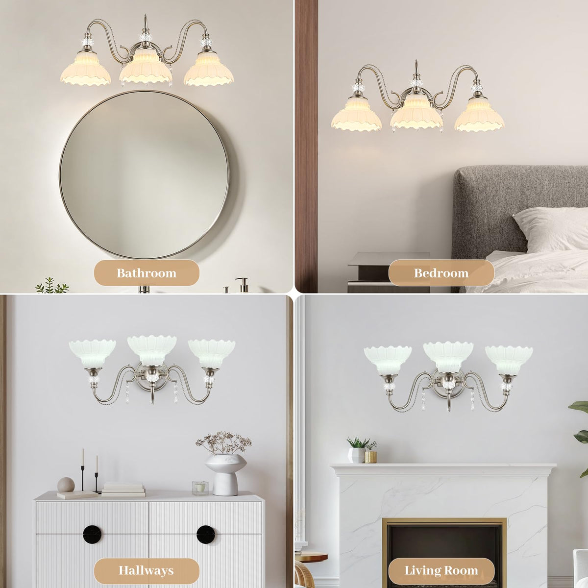 Brushed Nickel Bathroom Vanity Light (Nickel and White / 3-Light)