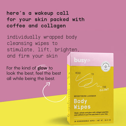 Glow Body Wipes for Women with Caffeine & Collagen Peptides (10 Count (Pack of 3))