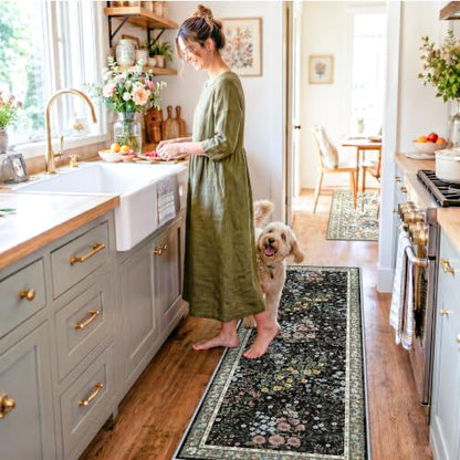 Washable Kitchen Runner Rug 2x6 (Black / 2x6)