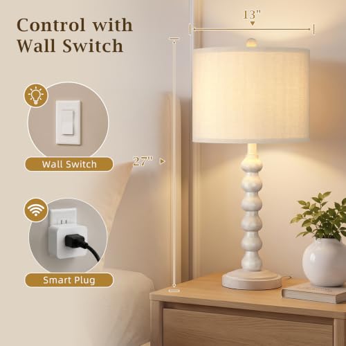 27" Farmhouse Modern Off White Table Lamp for Living Room Bedroom (White 1 Pack)
