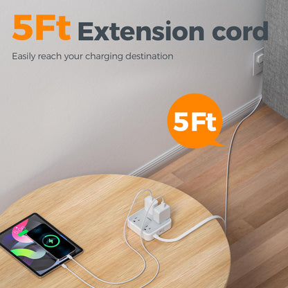 Extension Cord 5 Ft (5FT(1875W) / Grey & Surge Protector)