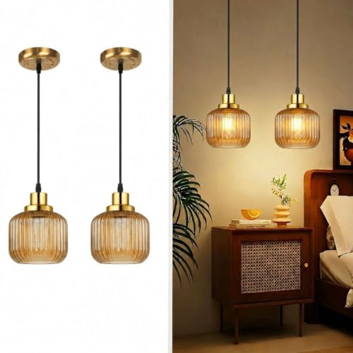 2 Pack Pendant Lights with Green Flower Glass Shade