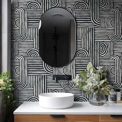 Geometric Peel and Stick Wallpaper Modern Mid Century Geometric Abstract Wall Paper