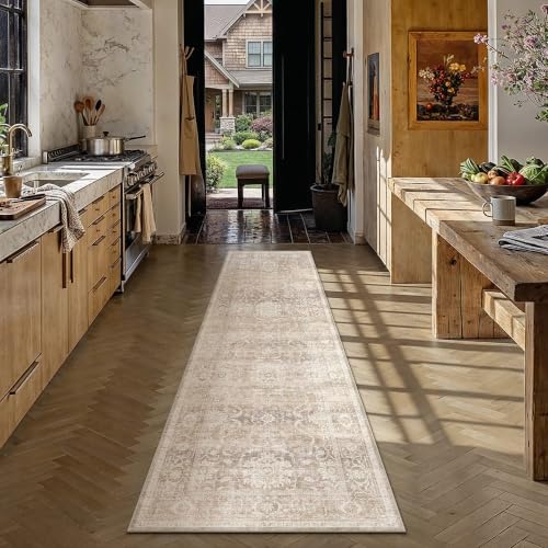 Beige Washable 3x8 Runner Rugs for Hallway Entryway (Retro | Beige / 3' x 8' (Runner))