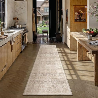 Beige Washable 3x8 Runner Rugs for Hallway Entryway (Retro | Beige / 3' x 8' (Runner))